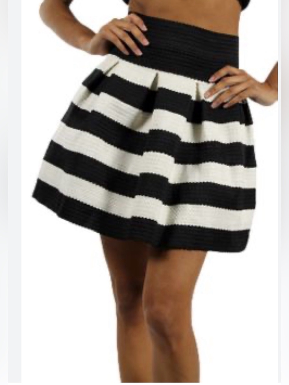 Aqua Black & White Striped Circle Skirt M